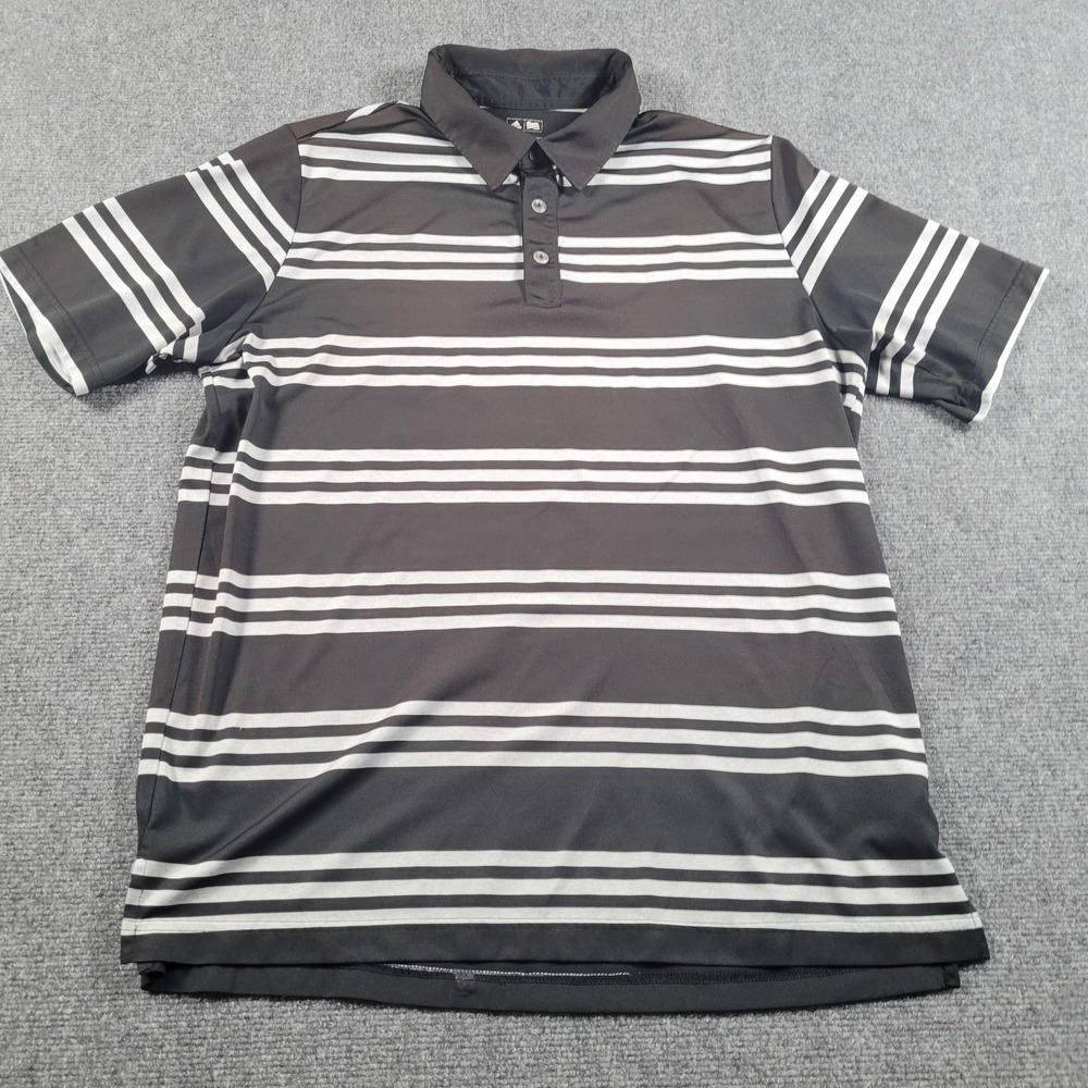 Adidas Polo Shirt Mens Large Black Gray Striped Puremotion Golf Performance - Picture 2 of 8